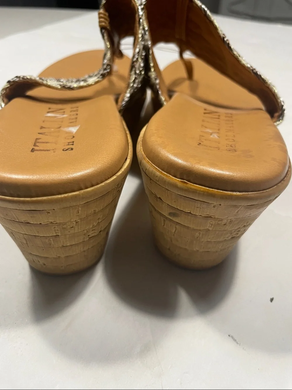 Italian Shoemakers Tan Made in Italy Braided-Strap Wedge Sandal sz 8.5